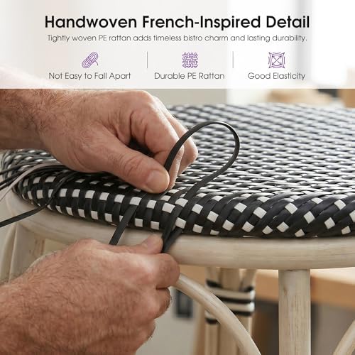 PURPLE LEAF Bar Stools 29" Round French Set of 2 Backless, Black | White...