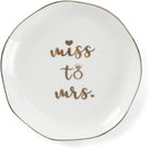 HOME SMILE Miss to Mrs Ring Dish - Bride Gifts, Bridal Shower Gifts - Ceramic White
