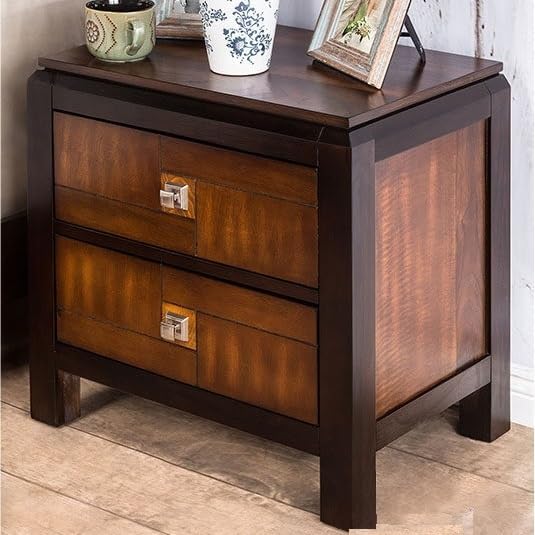 Nightstand Only Transitional 2-Drawers Square Chrome Knobs Multitone Unique N...