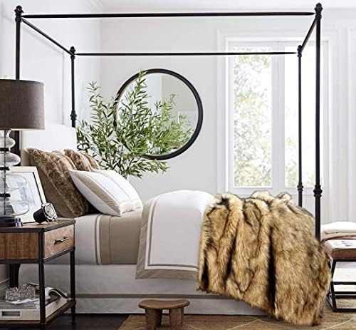 Luxury Plush Faux Fur Throw Blanket, Long Pile Golden Yellow with Black Tippe...