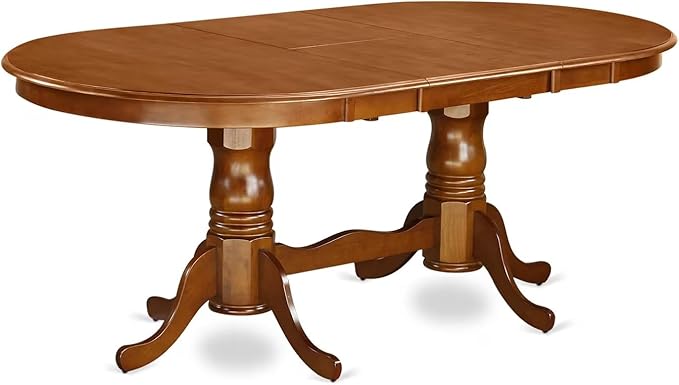 East West Furniture PLAV9-SBR-C 9 Piece Dining Table Set Includes an Oval Dining Room Table with Butterfly Leaf and 8 Linen Fabric Upholstered Chairs, 42x78 Inch, Saddle Brown