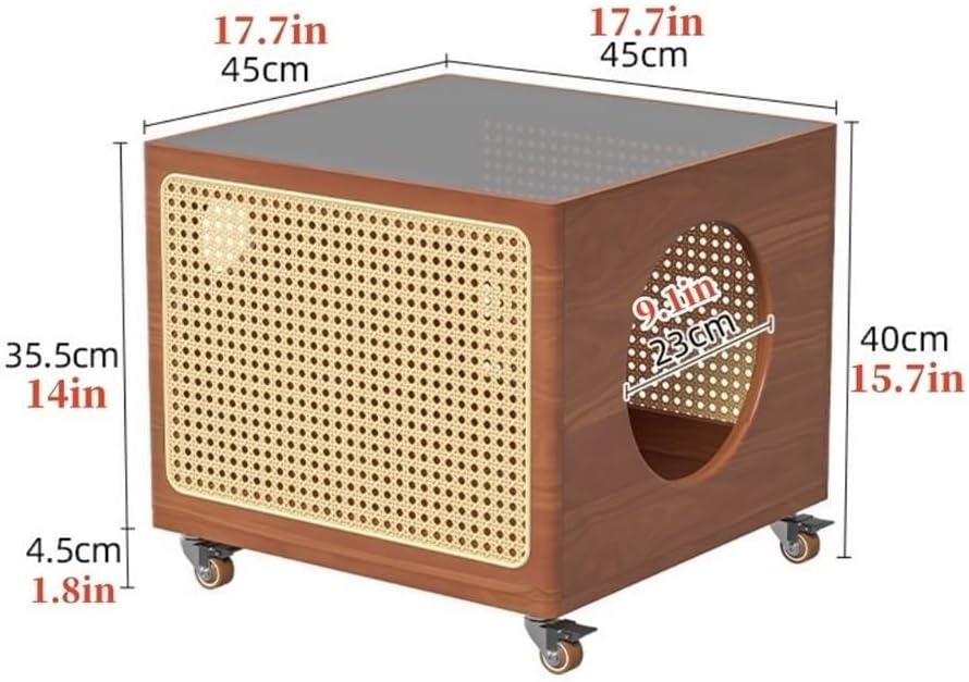 2-in-1 Cat Coffee Table Wood Rattan Side Cabinet with Glass Top Wheels Shared...