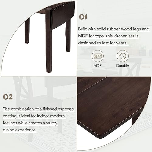 LUMISOL Farmhouse Wood 3-Piece Kitchen Table Set, Espresso