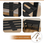 Leaf & Grain Bamboo Shoe Rack - Shoe Storage Bench for Front Door Entrance – Entryway Bench with Shoe Shelf, Shoe Storage Organizer, Wooden Shoe Rack, Durable Shoe Bench for Home (Black)