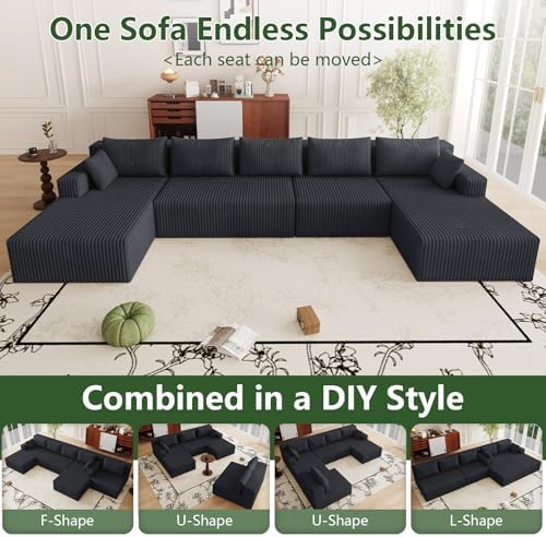 160" U Shaped Cloud Couch, Oversized Modular Sectional Sofa for Living R...