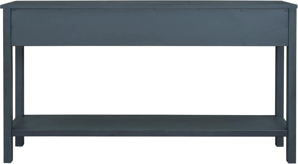 Merax Rustic Console Table with 2 Different Size Drawers for Entry, Sofa Table Behind Couch with Bottom Shelf, Entryway Table with Open Shelf, for Living Room Hallway Doorway, Navy