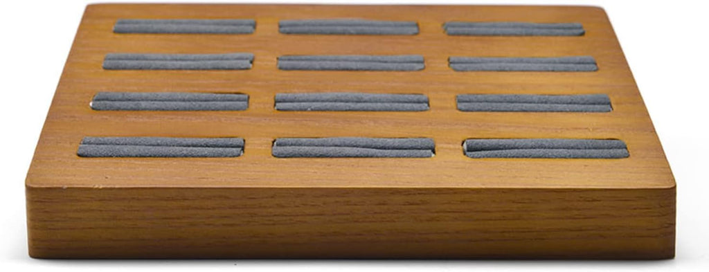 12 Grids Solid Wood Jewelry Organizer Rings Tray Jewelry Rings Showcase Display Organizer Tray (Gray)