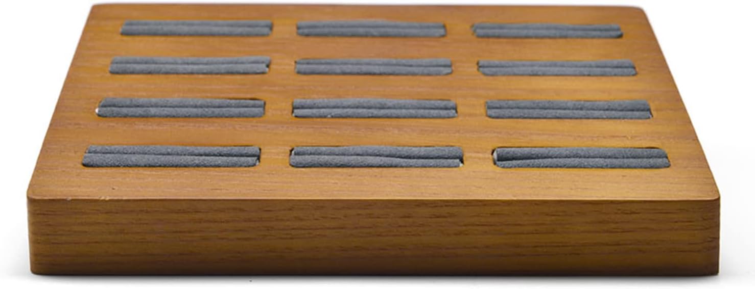12 Grids Solid Wood Jewelry Organizer Rings Tray Jewelry Rings Showcase Display Organizer Tray (Gray)