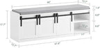Haotian Industrial Style Shoe Storage Bench, Entryway Hallway Shoe Cabinet, Sliding Barn Doors, Drawer & Padded Seat Cushion, Rustic Window Bench for Mudroom (White) FSR198-W