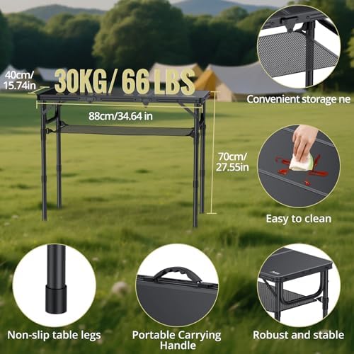 Anbte Folding Camping Table with Storage Net, 3ft Portable Table, 35" x ...