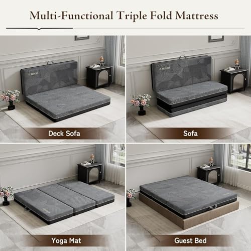GEMBED Tri Folding Mattress Queen Size - 6 Inch Foldable Floor Sofa Bed | Mem...