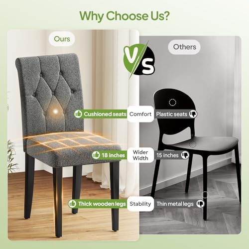 Welzona Upholstered Dining Chairs Set of 4, Button Tufted Parsons Dining Chai...