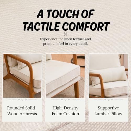 Karl home Mid-Century Modern Accent Reading Chair, Beige | Linen Upholstered,...