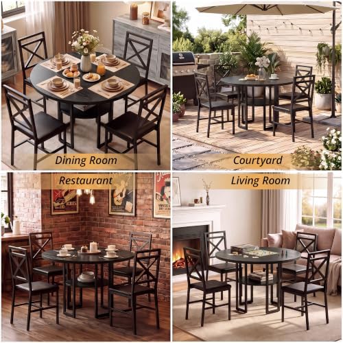 IRONCK Dining Table Set for 4, 47.2 inch Round Kitchen Table and 4 Chairs