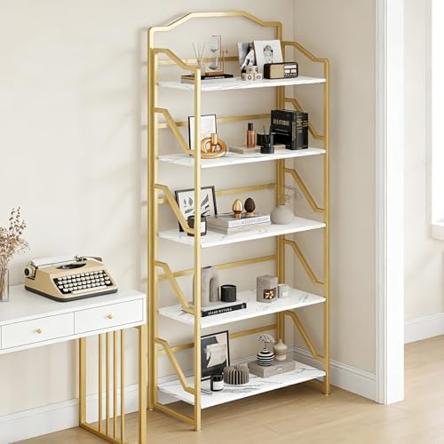 JSB 5 Tier No Assembly Folding Bookshelf, Foldable Storage Bookcase for Home ...