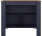 Cala Kitchen Island with Three Open Shelves, Particle Board Meal Prep Organizer with Wide Top Surface, Navy Blue