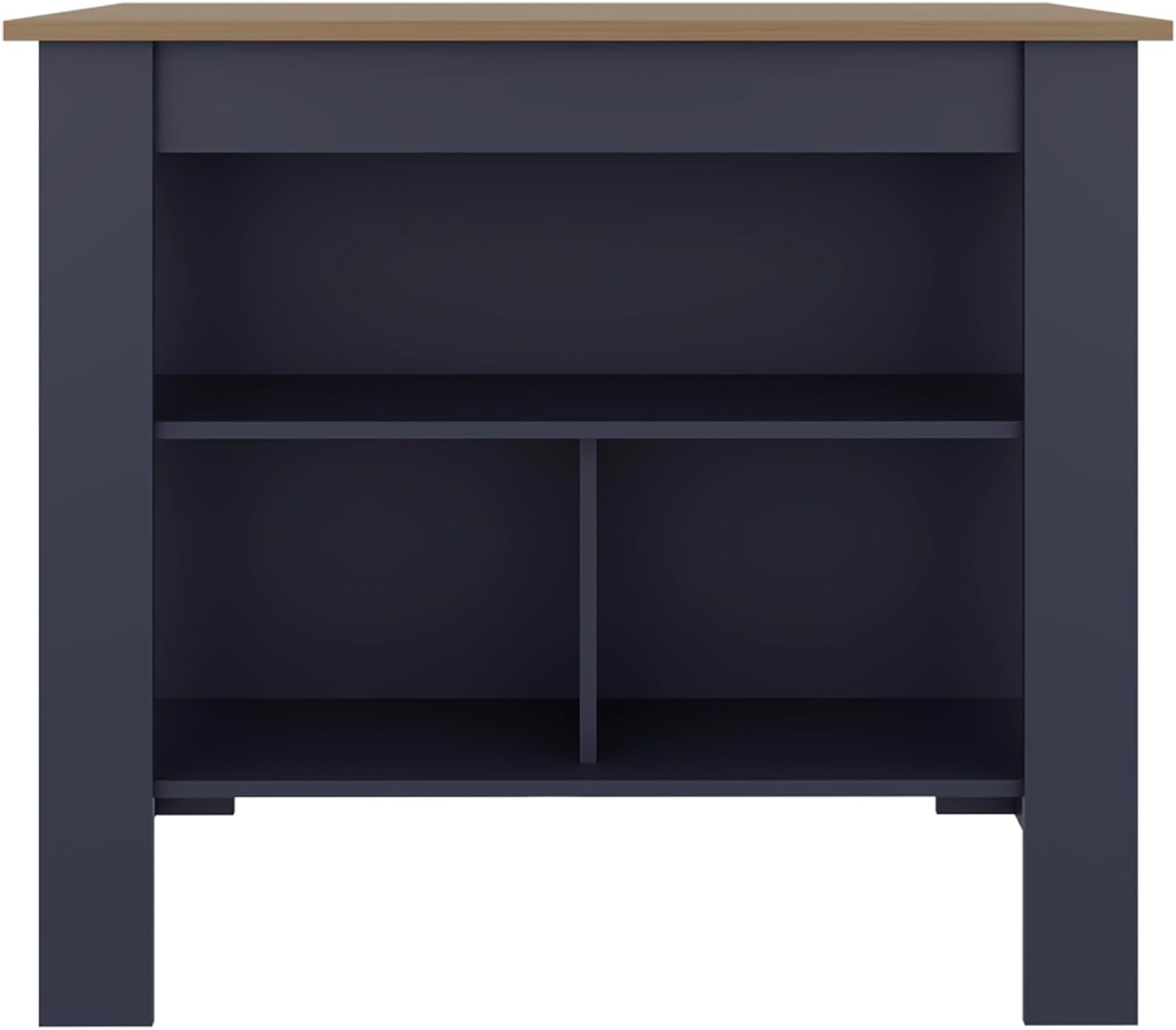 Cala Kitchen Island with Three Open Shelves, Particle Board Meal Prep Organizer with Wide Top Surface, Navy Blue