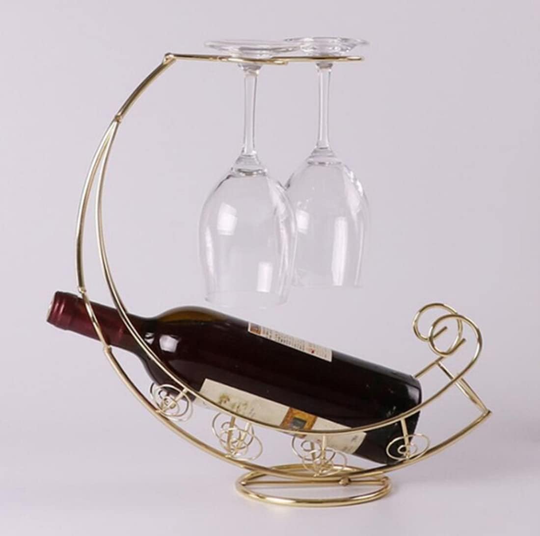 Metal Wine Rack, Tabletop Wine Glass Holder, 1 Bottle+2 Cups Glod | Wine holder countertop，wine bottle decorative,wine bottle and glass holder，wine bottle holder counter，wine drying racktop