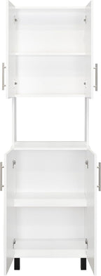 22.2" D*13.2" W*76.8" H Kitchen Pantry with 2 Shelves, 2 Double Doors with Sliver Door Handles, Wood Rectangular Storage Cabinet, Modern Minimalist, for Living Room, Dining Room, White