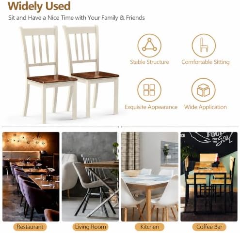POWERSTONE Dining Chairs Set of 6, Rubberwood Kitchen Chairs, White