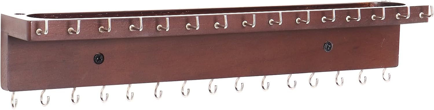 Necklace Holder Organizer Wall Mount,Jewelry Holder Organizer with 30 Hooks,Oak Jewelry Organizer and Storage for Necklaces,Bracelets and Rings (Dark Walnut)