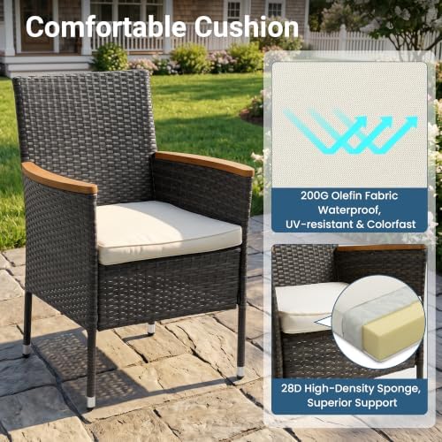 Wisteria Lane Rattan Patio Table and Chairs Set with Acacia Wood Tabletop