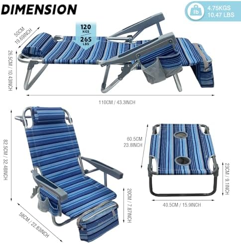 Backpack Beach Chair Aluminum 2 Pack with Folding Camping Table 5-Position La...