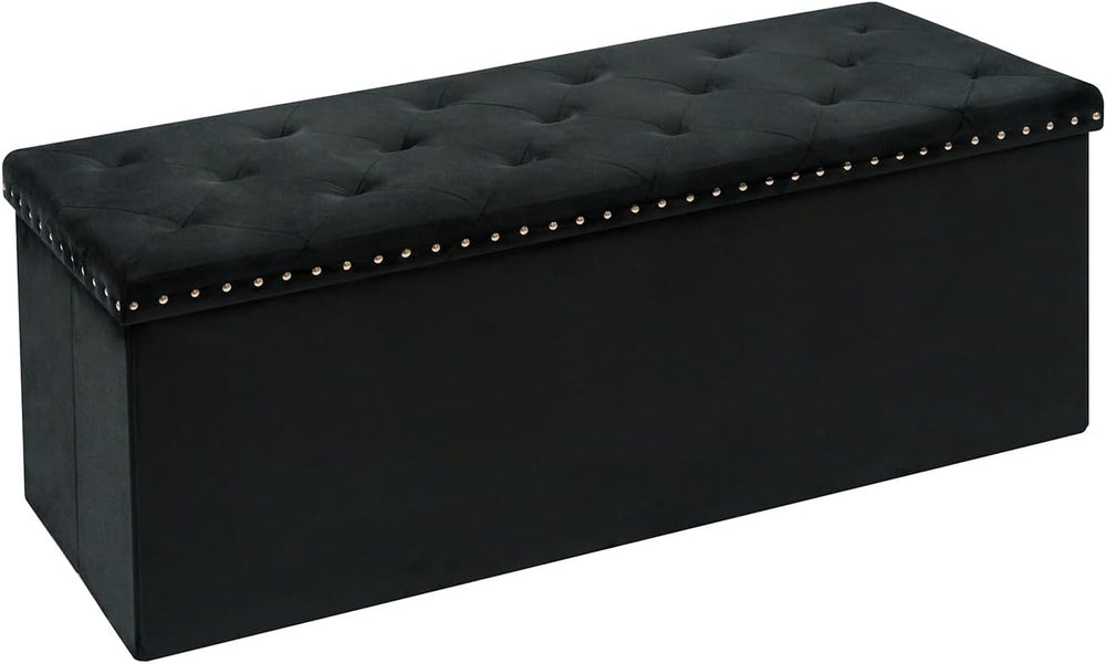 Velvet Storage Ottoman Bench, 43.3" Upholstered Tufted Ottoman with Stor...