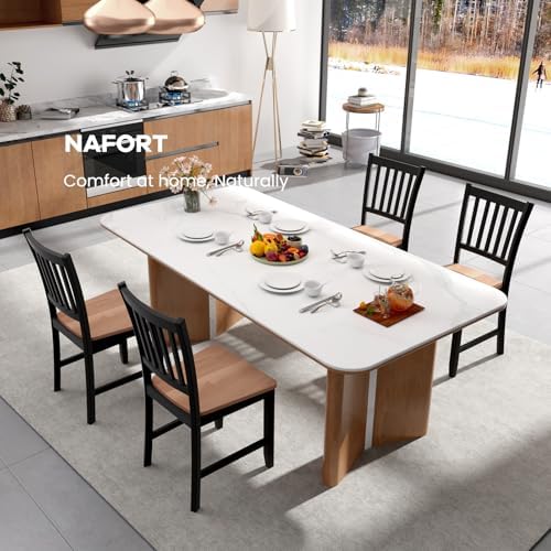 NAFORT Wooden Dining Chairs Set of 4, High Back Kitchen Chairs with Solid Rub...