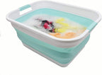 SAMMART 41L (10.8 gallon) Collapsible Plastic Laundry Basket-Foldable Pop Up Storage Container/Organizer-Portable Washing Tub, Water capacity: 32L (8.4 gallon) (Rectangular, White/Lake Green)