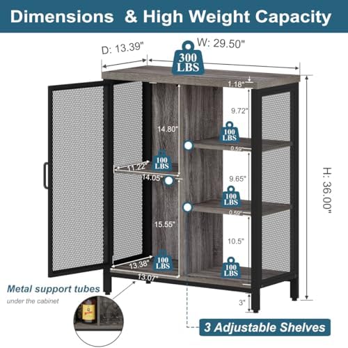 BON AUGURE Liquor Cabinet Bar for Home, Small Coffee Storage Station, Gray