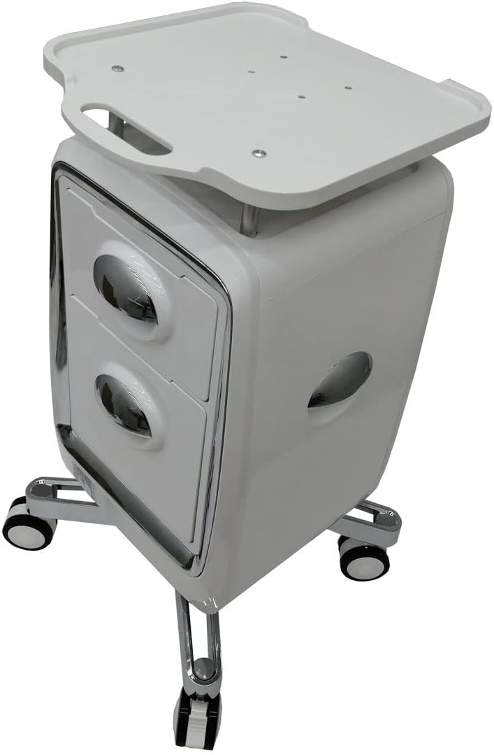 2 Drawers Mobile Trolley Cart for Ultrasound Imaging Scanner Beauty Storage Trolley Mobile Beauty Device Utility Cart ABS Material with Four Wheels for Hospital Home Office