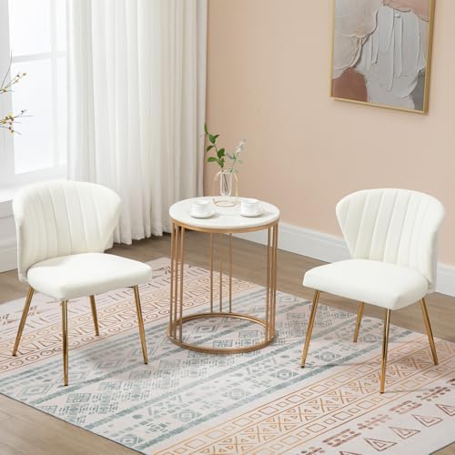 Velvet Dining Chairs Set of 2, Modern Upholstered Vanity Chairs with Golden M...