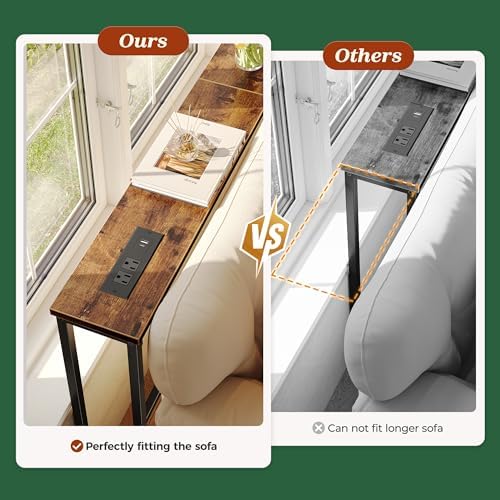 SUPERJARE 94.5 inch Narrow Behind Couch Table with Charging Stations | Power ...