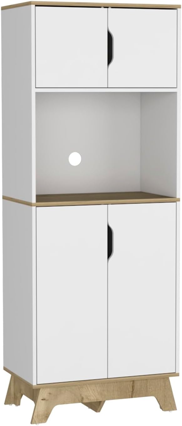 Pamplona Microwave Tall Cabinet - Light Oak & White Finish for Kitchen St...
