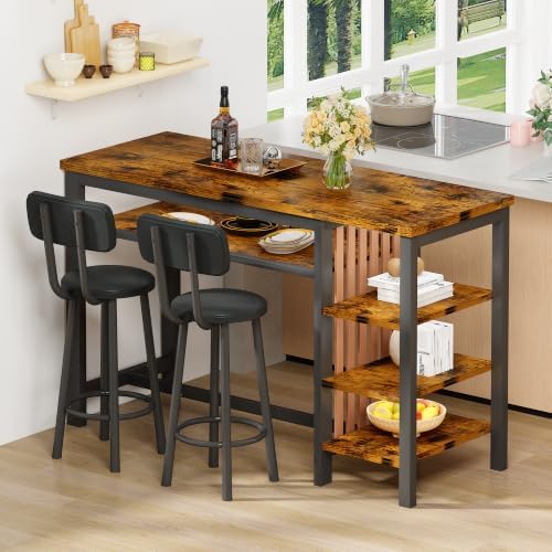 DKLGG 3-Piece Bar Table and Chairs Set, Counter Height Dining Table Set with ...