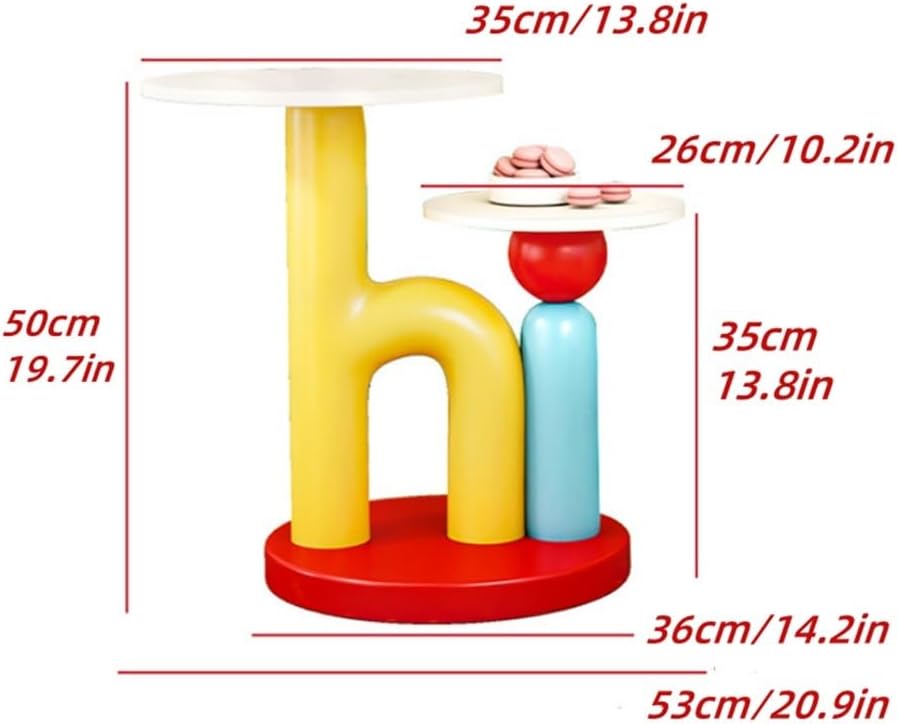 Round End Table with Double-Layer Tabletop, Cute HI-Shape Side Table, Colorfu...