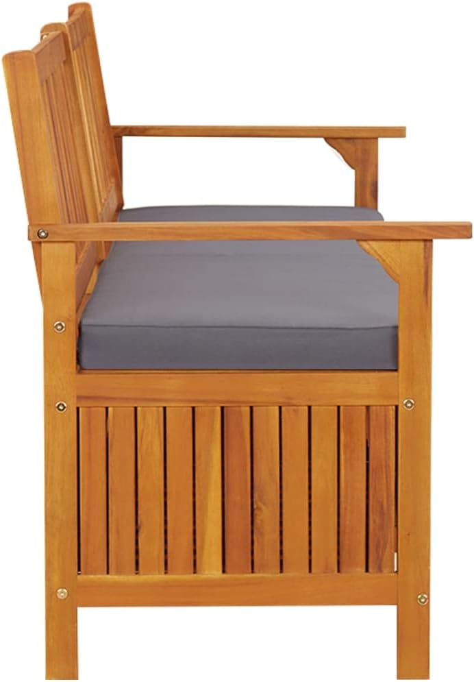 Storage Bench with Cushion 66.9" Solid Acacia Wood Outdoor Bench Seat Du...