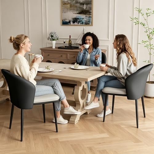 Faux Leather Dining Chairs Set of 2, Curved Back Upholstered Accent Chair, Mo...