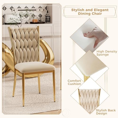 Beige Velvet Dining Chairs Set of 4, Modern Upholstered Kitchen Chairs