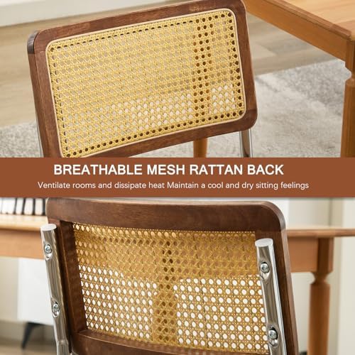 Rattan Dining Chairs Set of 2,Linen Cesca Chair Kitchen Chair,Coffee1 | VICBA...