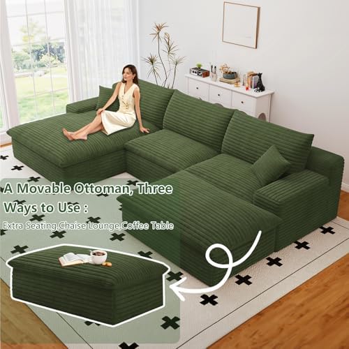 107" Cloud Couch Modular Sectional Sofa for Living Room, U-Shape Couch w...