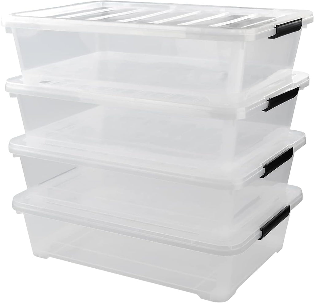 Xyskin 4 Packs 40 Quart Plastic Large Under Bed Storage Box, Clear Storage Bin with Wheels