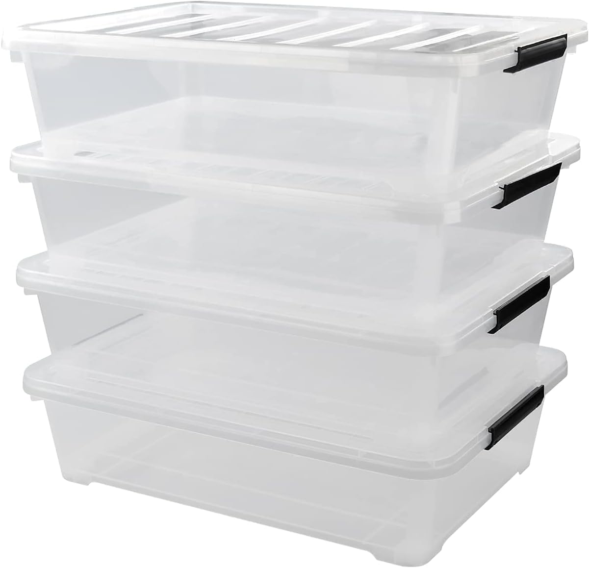 Xyskin 4 Packs 40 Quart Plastic Large Under Bed Storage Box, Clear Storage Bin with Wheels