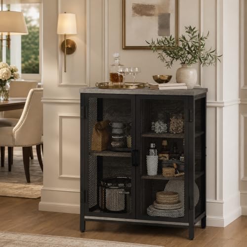 BON AUGURE Small Coffee Bar Cabinet with Storage, Farmhouse Liquor Cabinet