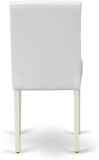 East West Furniture DLAB3-LWH-64 3 Piece Dinette Set for Small Spaces Contains a Round Dining Table with Dropleaf and 2 White Faux Leather Parson Dining Chairs, 42x42 Inch, Linen White