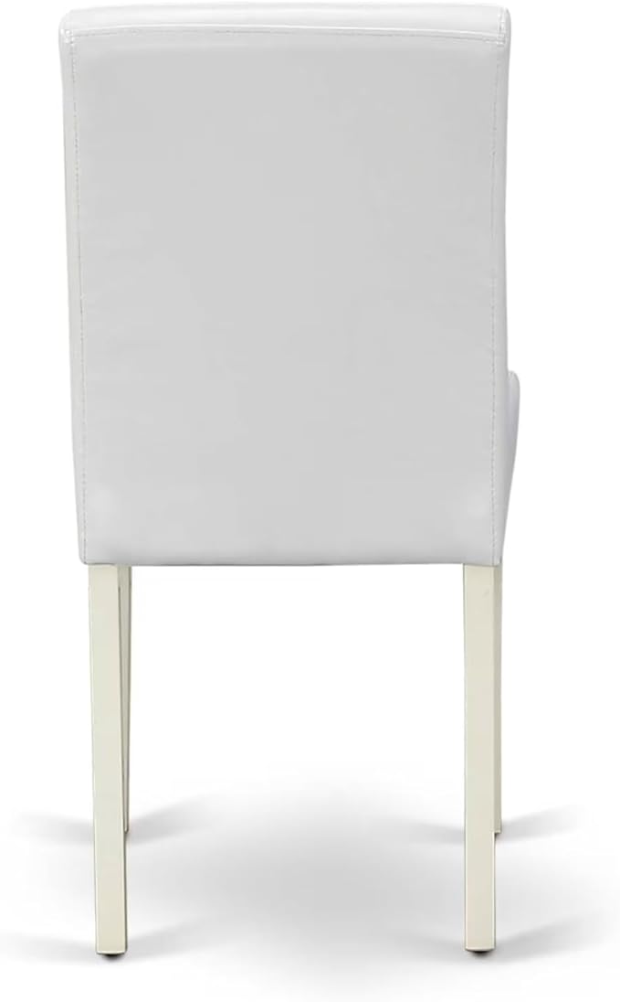 East West Furniture DLAB3-LWH-64 3 Piece Dinette Set for Small Spaces Contains a Round Dining Table with Dropleaf and 2 White Faux Leather Parson Dining Chairs, 42x42 Inch, Linen White