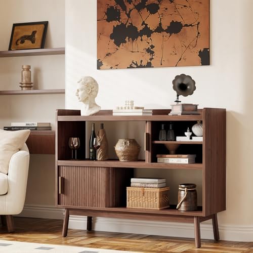 ONBRILL 44" Sideboard Buffet Cabinet with Outlet & Sliding Door, Wlanut