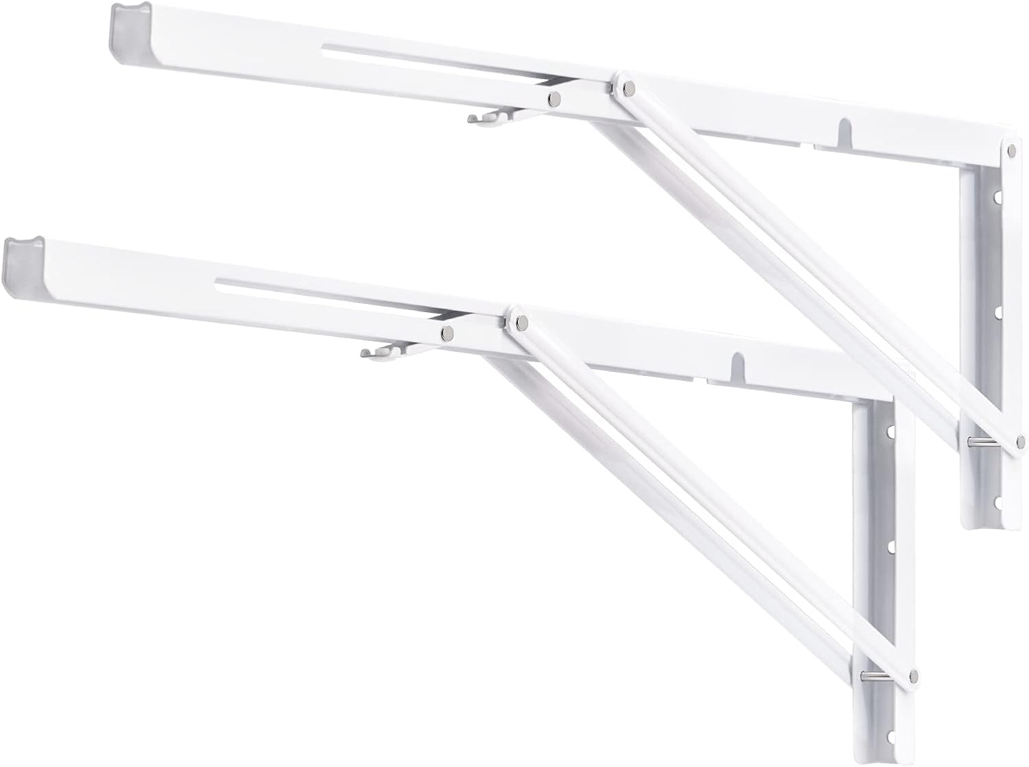 YUMORE 24 Inch Folding Shelf Brackets, Heavy Duty L Bracket, White DIY Collapsible Shelf Bracket for Workbench Folding Table Hinge, Max Load: 330lb, 2 Pack