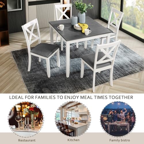 Harper & Bright Designs 5-Piece Wood Dining Table Set for 4, Kitchen Furn...